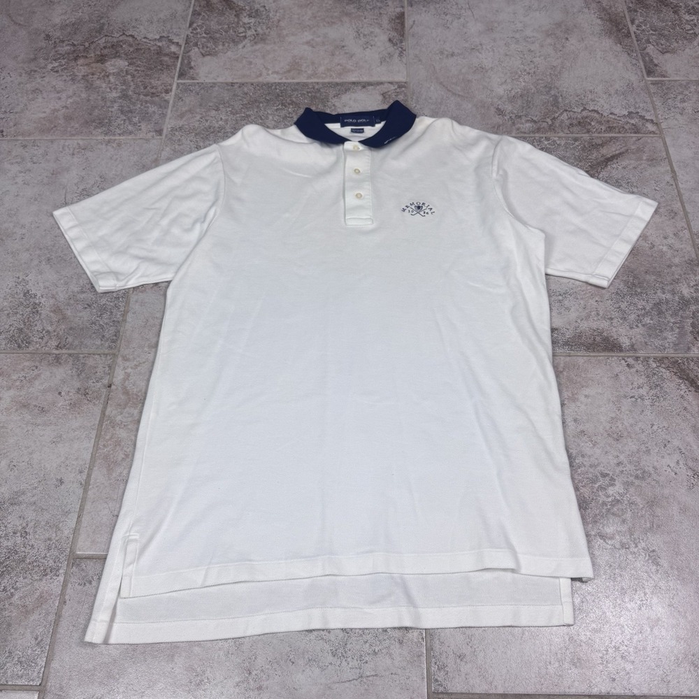 Ralph‎ Lauren Polo Golf Shirt Mens XL White  Memorial Embroidered Short Sleeve